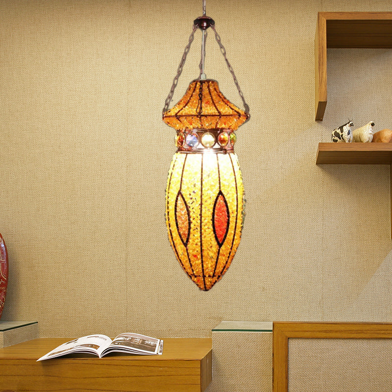 Yellow Metal Urn Pendant Art Deco 1-Head Suspension Lamp For Restaurants