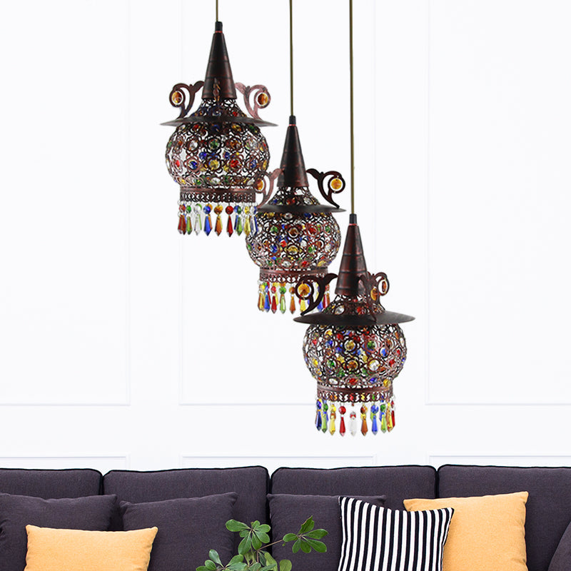 Copper Cluster Pendant Light With 3 Metal Lights For Living Room Ceiling Decor