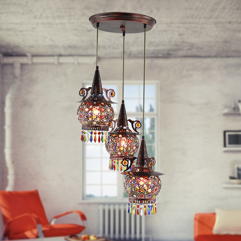 Copper Cluster Pendant Light With 3 Metal Lights For Living Room Ceiling Decor