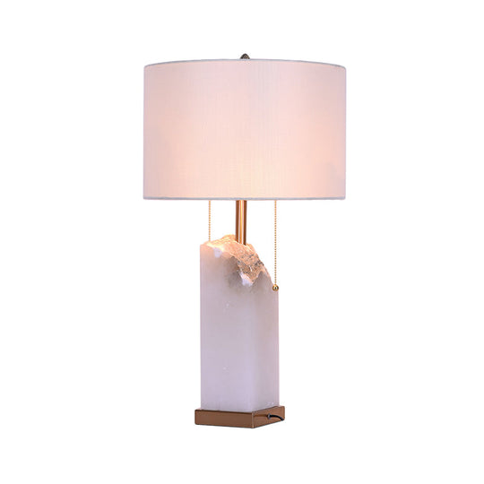 Modern Drum Shade Task Lamp With Pull Chain 2 Bulbs White Fabric Ideal For Reading
