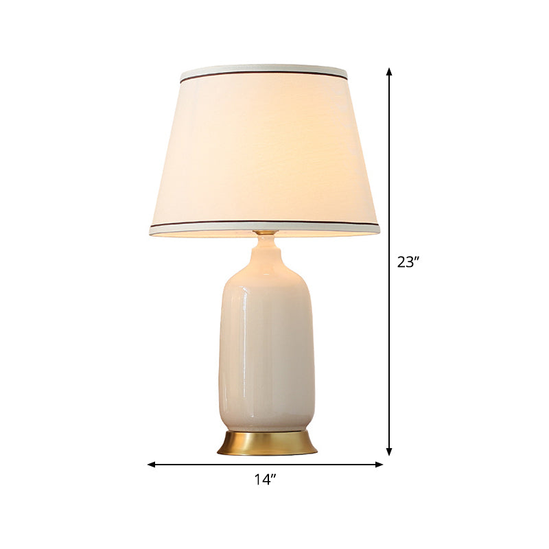 Contemporary White Fabric Task Lamp - Wide Flare Design Ideal For Study 1 Head Book Light