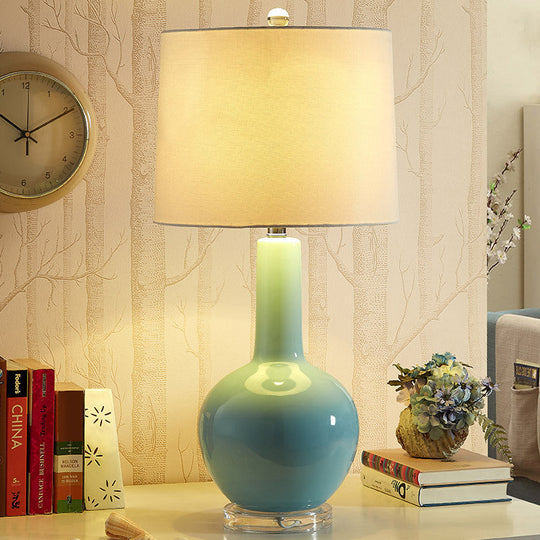 Blue Ceramic Urn-Shaped Nightstand Lamp With Reading Light - Contemporary Design