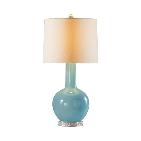 Blue Ceramic Urn-Shaped Nightstand Lamp With Reading Light - Contemporary Design