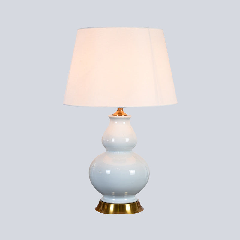 Modern White Drum Table Lamp With Fabric Shade - 1 Bulb Desk Light