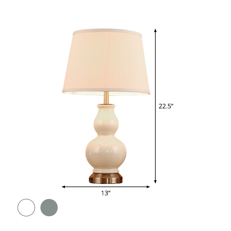 Curved Ceramic Nightstand Lamp: Modern Pink/White Task Light With Fabric Shade 13/16 Wide