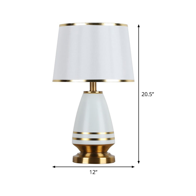 Contemporary Conical Shade Nightstand Lamp In White - 1 Head Reading Light With Fabric Cover