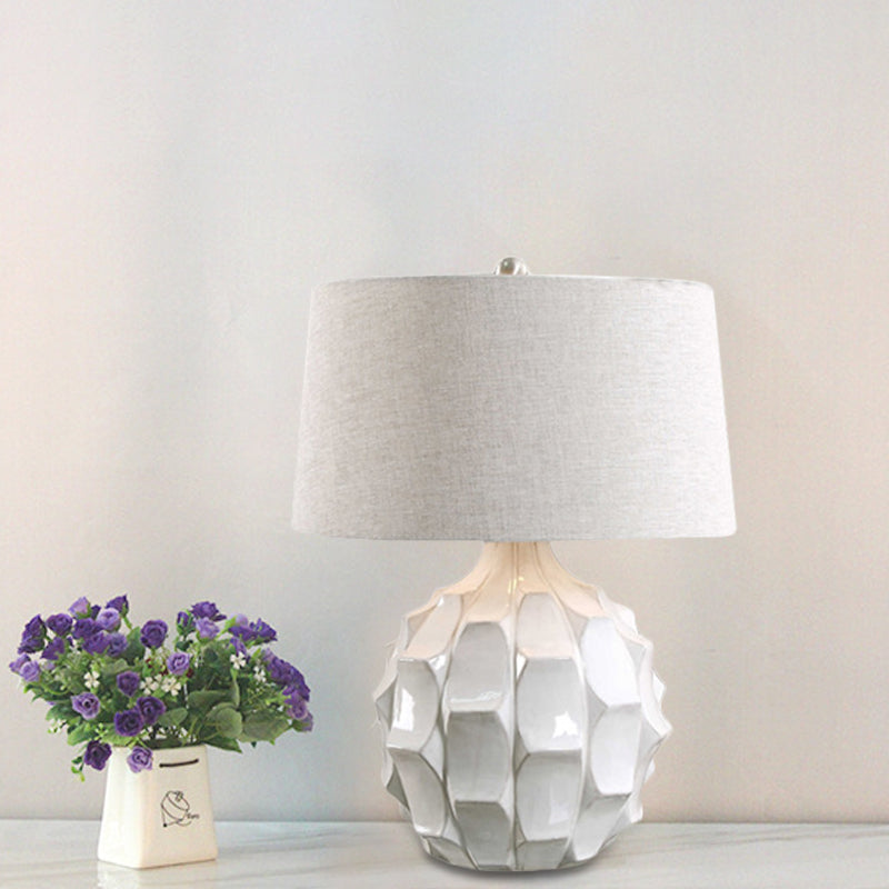 White Fabric Tapered Table Lamp - Modernist Small Desk Light For Bedroom
