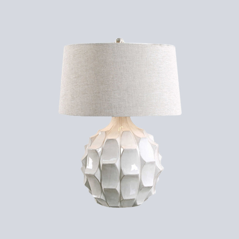 White Fabric Tapered Table Lamp - Modernist Small Desk Light For Bedroom