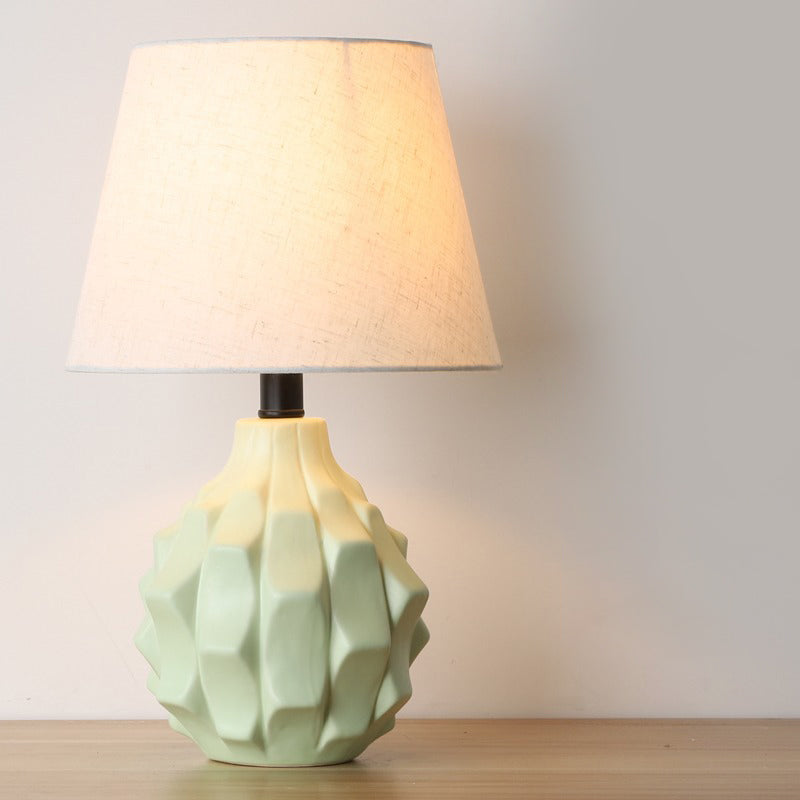Contemporary Flare Nightstand Lamp With Blue Fabric Shade - Ideal For Reading And Book Light Green