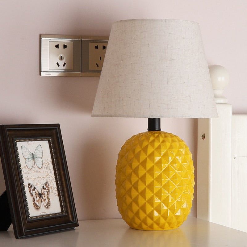 Modern Yellow Desk Lamp With Flare Fabric Shade - Small Living Room Table Light
