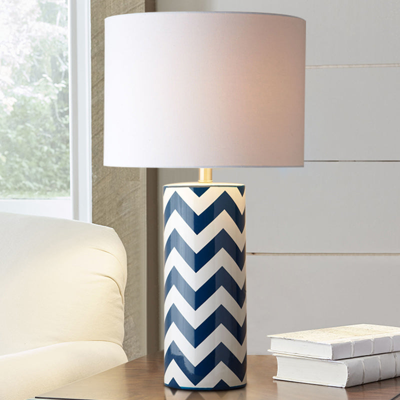 1-Head Contemporary White Task Lighting: Cylindrical Reading Lamp With Fabric Shade