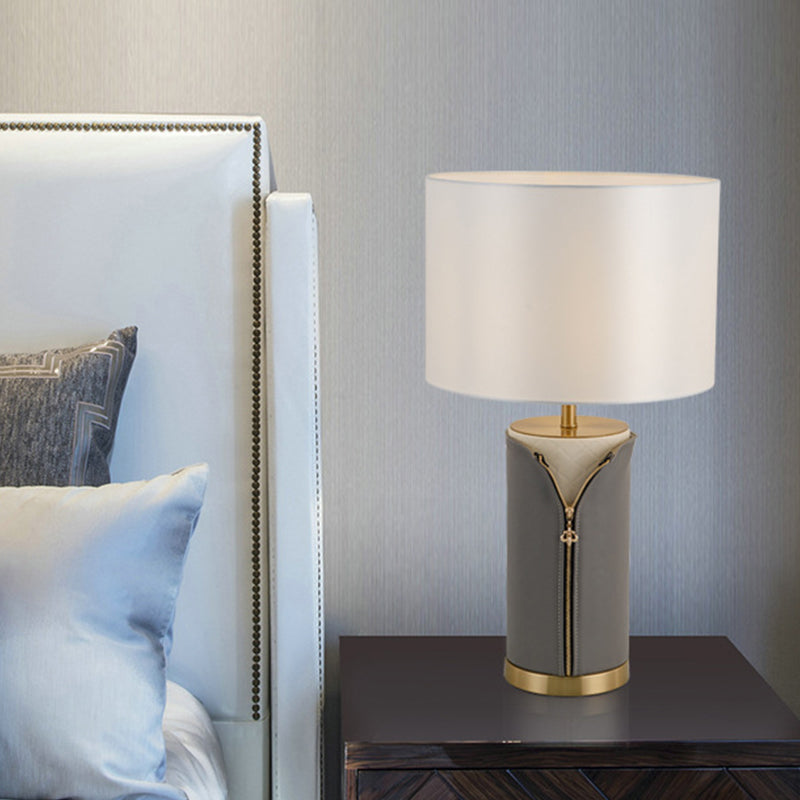 Modern Grey Fabric Straight Sided Nightstand Lamp - 1 Bulb Reading Light