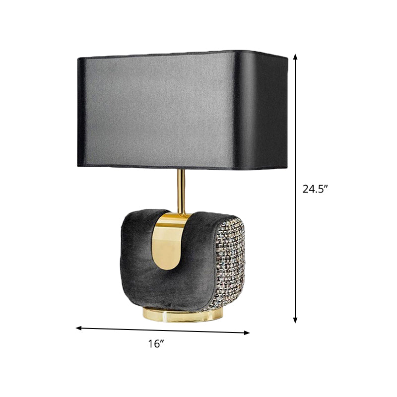 Modern Rectangular Table Lamp 14/16 Wide Black Fabric 1 Head Small Desk For Bedside