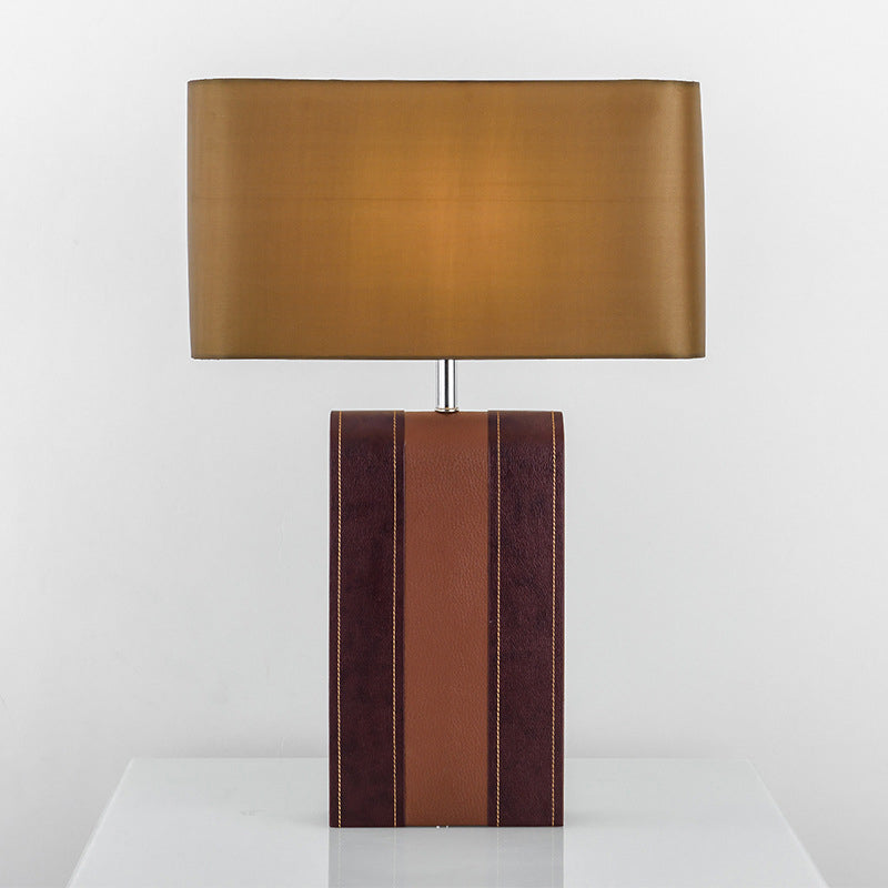 Modernist Brown Fabric Table Lamp - Rectangle Desk Light For Dining Room