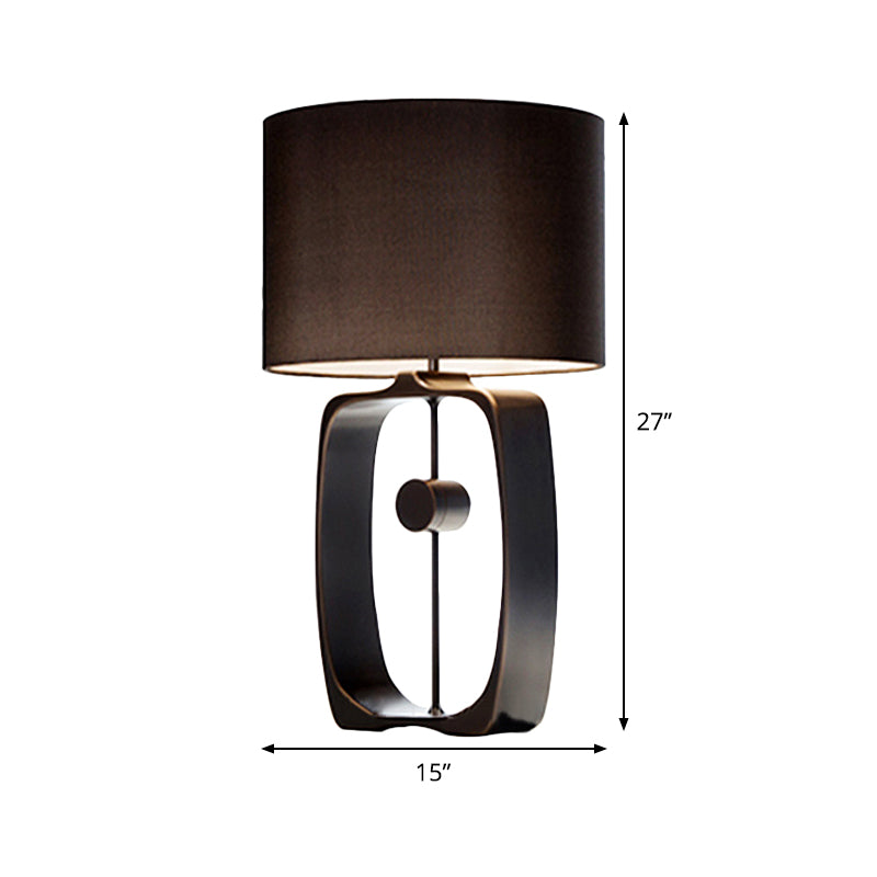 Modern Black Night Table Lamp: Fabric Cylinder Task Light Metal Base