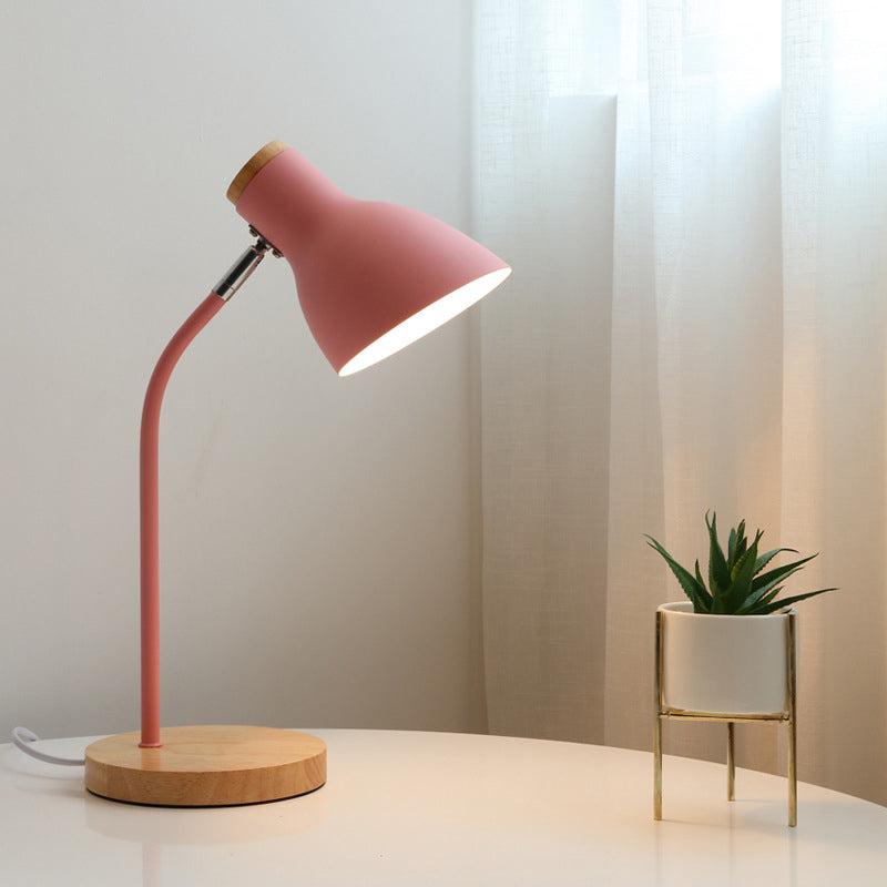 Flare Table Lamp: Macaron Metal 1-Bulb Desk Light In Pink/Yellow With Rotating Node Pink