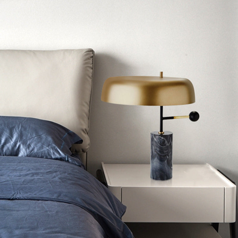 Modern Metal Table Lamp With Gold Drum Shade - Perfect For Bedside Tasks