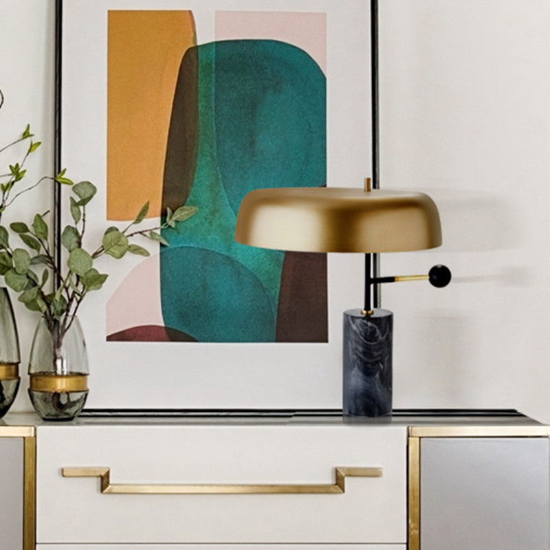 Modern Metal Table Lamp With Gold Drum Shade - Perfect For Bedside Tasks