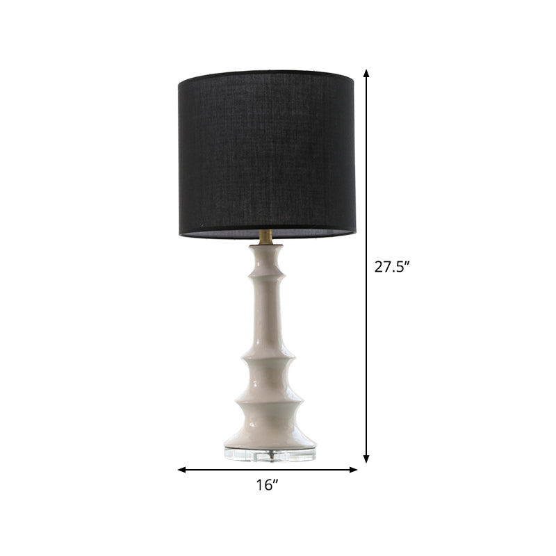 Contemporary Black Nightstand Lamp - Straight Sided Shade Fabric 1 Head Reading Light