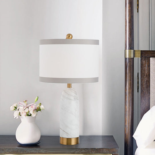 Modern White Table Lamp: Stylish 1-Head Dining Room Task Light With Cylindrical Fabric Shade