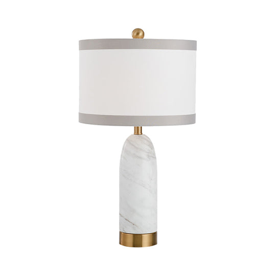 Modern White Table Lamp: Stylish 1-Head Dining Room Task Light With Cylindrical Fabric Shade