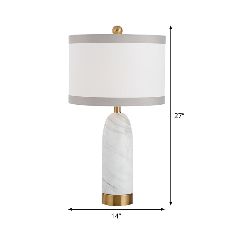 Modern White Table Lamp: Stylish 1-Head Dining Room Task Light With Cylindrical Fabric Shade