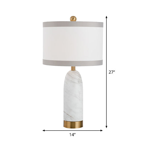 Modern White Table Lamp: Stylish 1-Head Dining Room Task Light With Cylindrical Fabric Shade