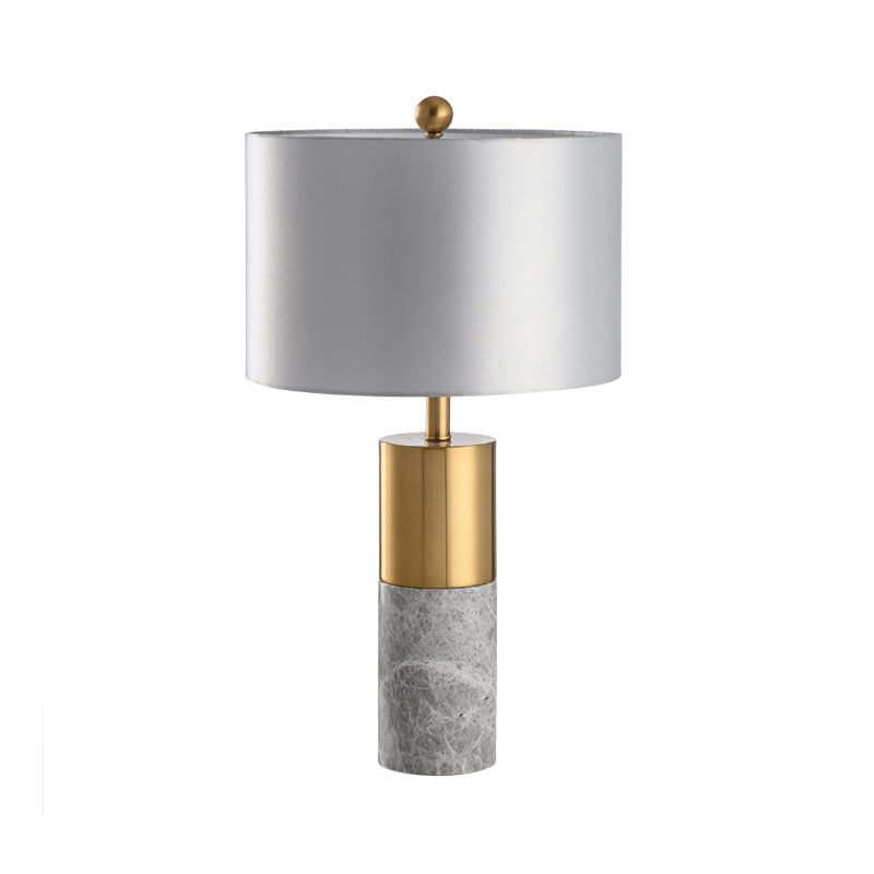 Modern Grey Cylinder Task Lamp: 1 Bulb Reading Light With Fabric Shade