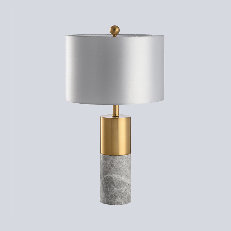 Modern Grey Cylinder Task Lamp: 1 Bulb Reading Light With Fabric Shade