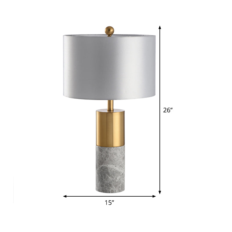 Modern Grey Cylinder Task Lamp: 1 Bulb Reading Light With Fabric Shade