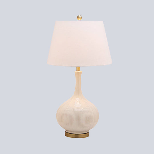 White Tapered Table Light: Modern 1-Head Desk Lamp With Ceramic Base