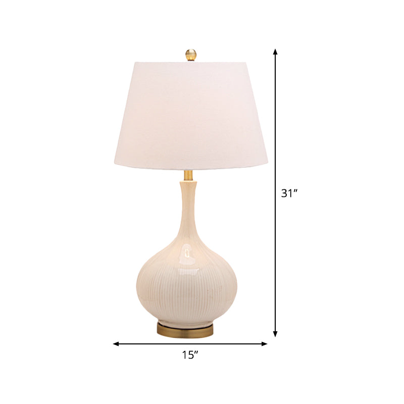 White Tapered Table Light: Modern 1-Head Desk Lamp With Ceramic Base