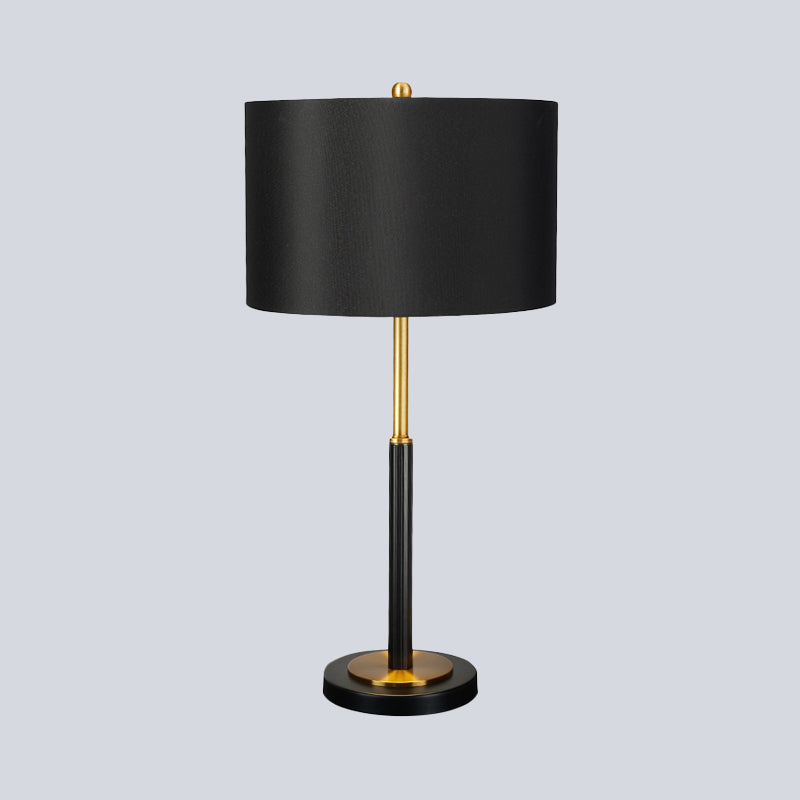 Black Luxury Drum Fabric Night Table Lamp For Living Room - 1 Bulb Nightstand Light