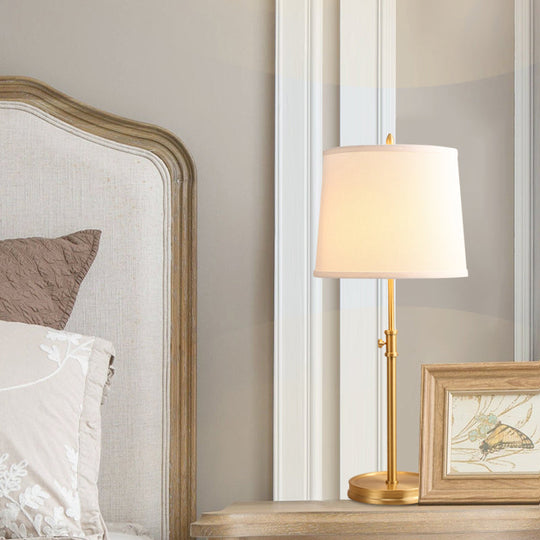 Modern White Nightstand Lamp: Sleek Fabric Shade Ideal For Bedroom