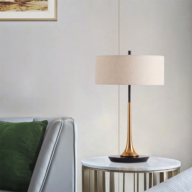 Modern Flaxen Metal Table Lamp With Fabric Shade For Bedroom