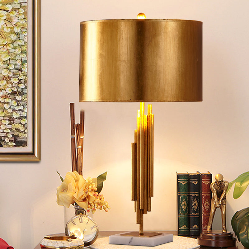 Modern Gold Metal Drum Night Table Lamp - Stylish 1 Head Nightstand Lighting For Living Room