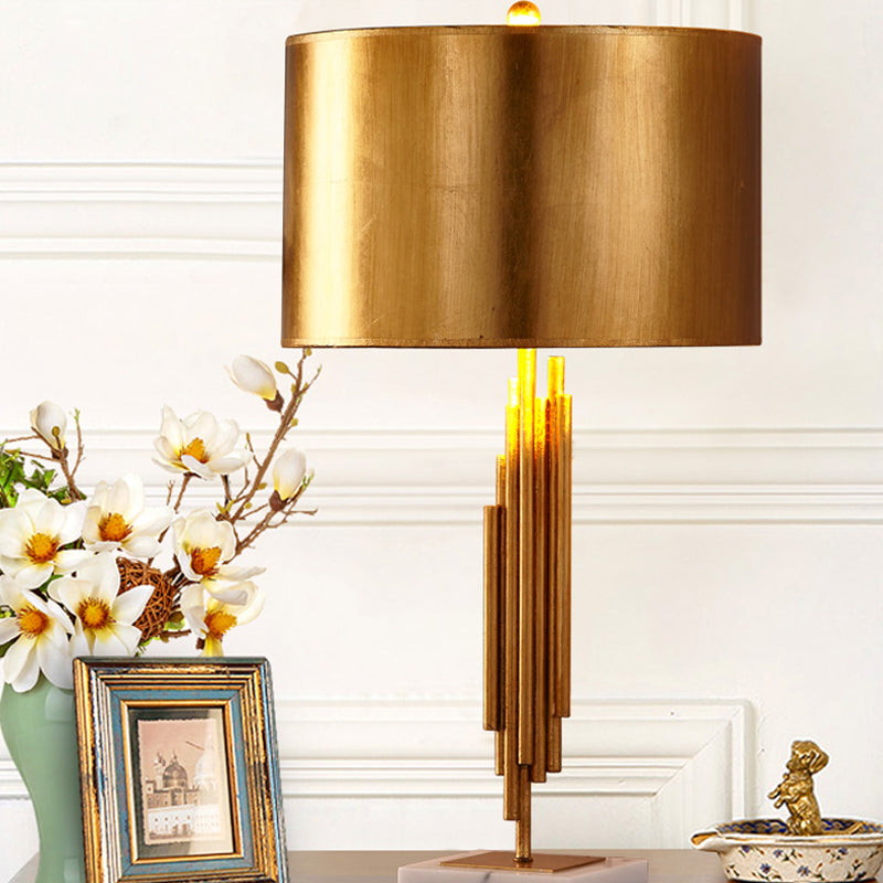 Modern Gold Metal Drum Night Table Lamp - Stylish 1 Head Nightstand Lighting For Living Room