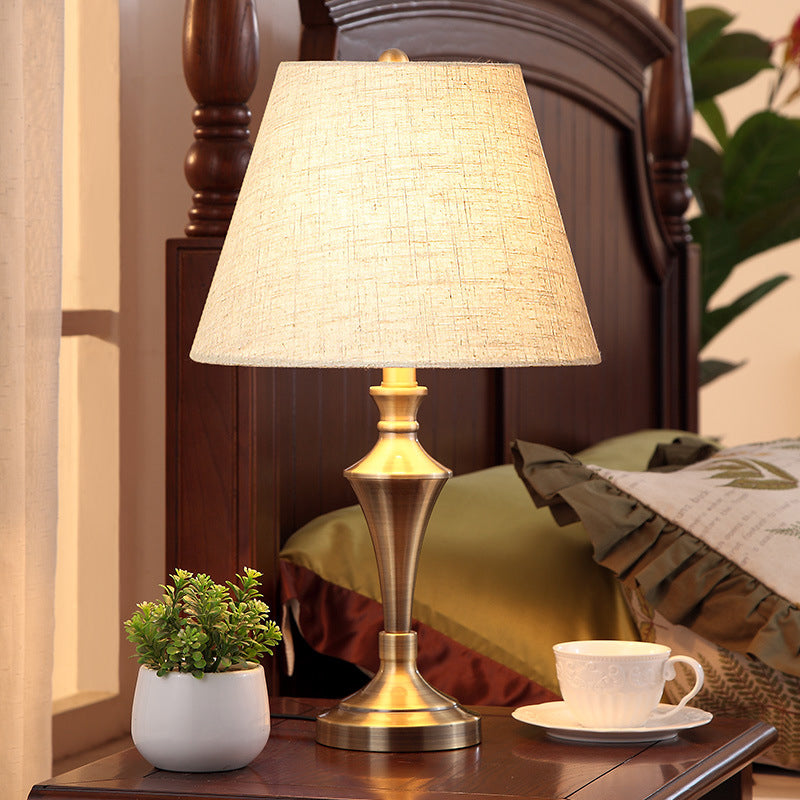 Nordic Tapered Metal Nightstand Lamp - Elegant Flaxen Fabric Shade Perfect For Living Room Night