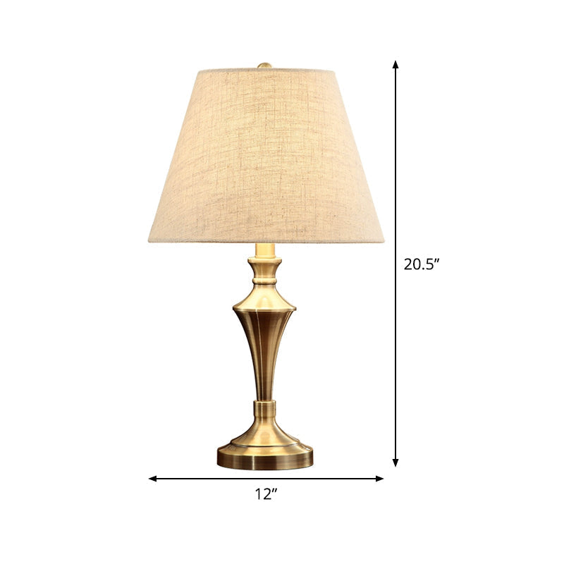 Nordic Tapered Metal Nightstand Lamp - Elegant Flaxen Fabric Shade Perfect For Living Room Night