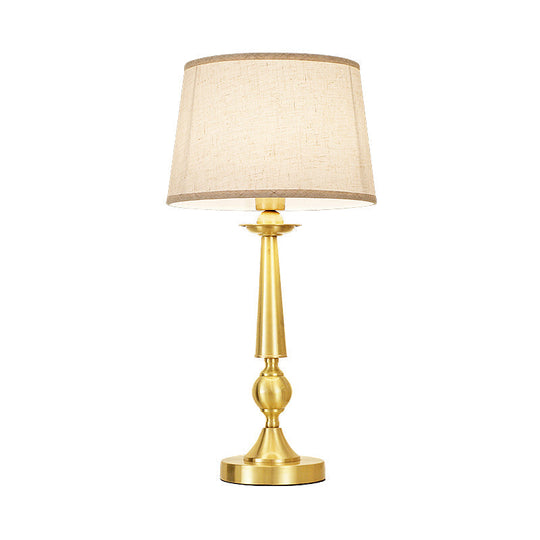 Modernist Gold Metal Table Light With Fabric Shade - Bedroom Night Lighting