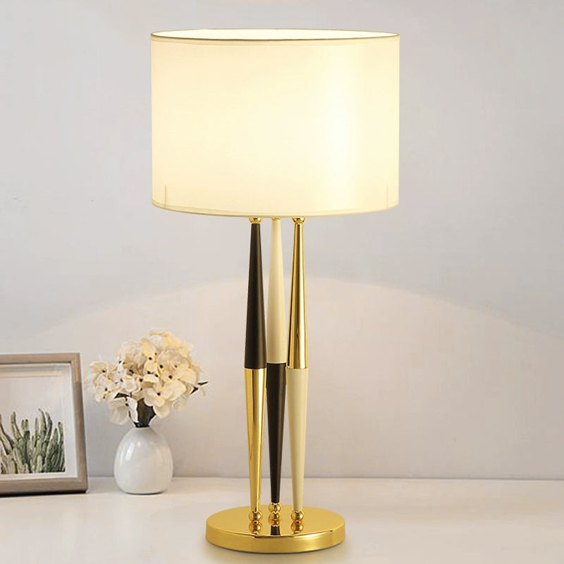 Modern Metal Drum Fabric Night Table Lamp For Living Room Nightstand - White