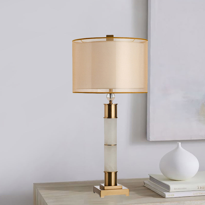 Modern Gold Metal Table Lamp: Fabric Drum Nightstand Lighting For Living Room