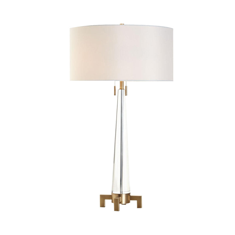 Modern Gold Fabric Nightstand Lamp With 2 Heads Cylinder Task Lighting And Pull Chain