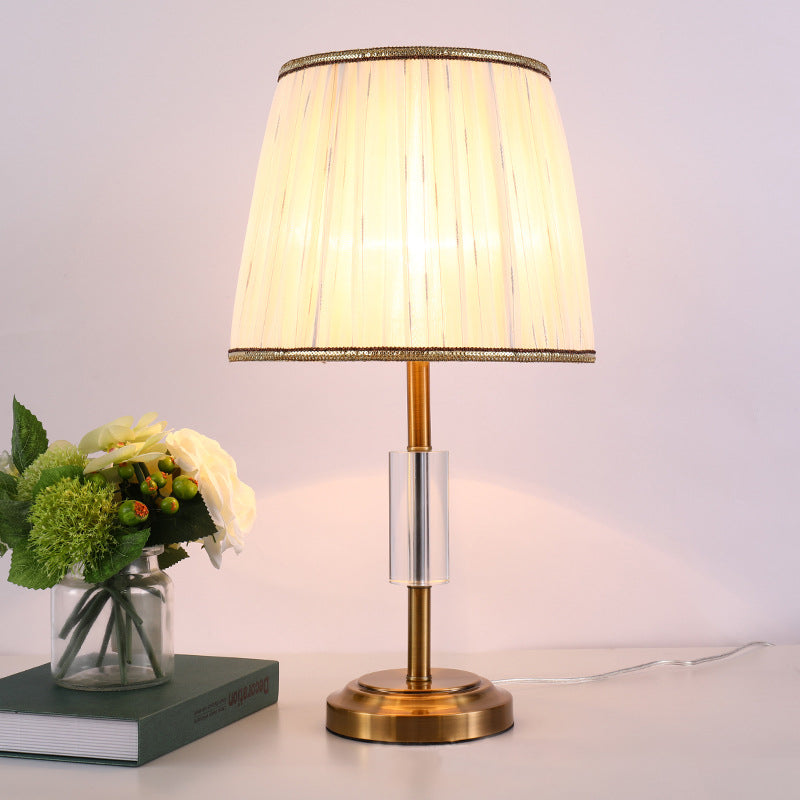 Contemporary Gold Tapered Drum Nightstand Lamp - Fabric 1-Bulb Book Reading Light