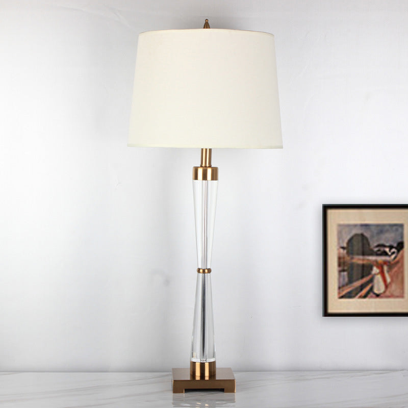 Modern Gold Desk Lamp With Barrel Fabric Shade Perfect For Living Room