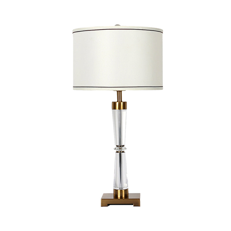Modern Hourglass Crystal Table Lamp With Gold Base & Fabric Shade
