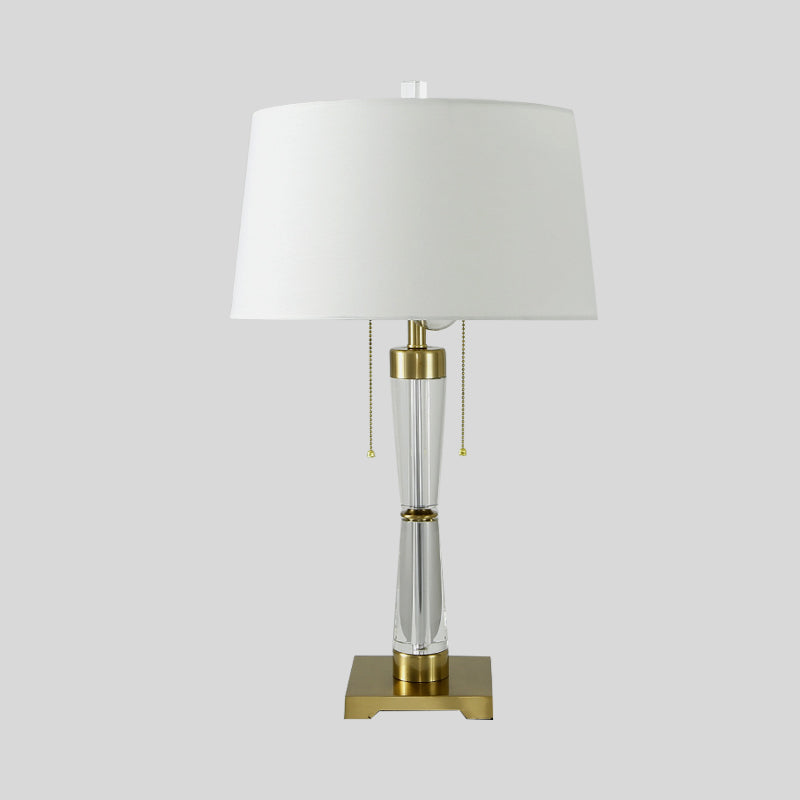 Modern Gold Reading Lamp With Pull Chain - Drum Shade Task Light 2 Bulbs Stylish Fabric Design