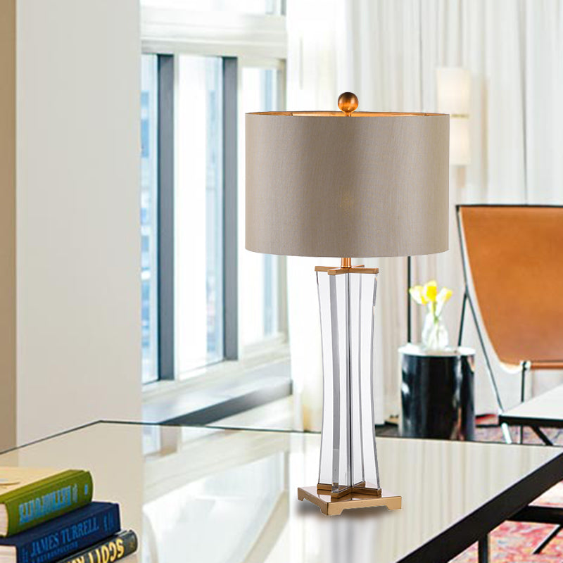 Modernist Fabric Desk Light: Gold Cylinder Night Table Lamp