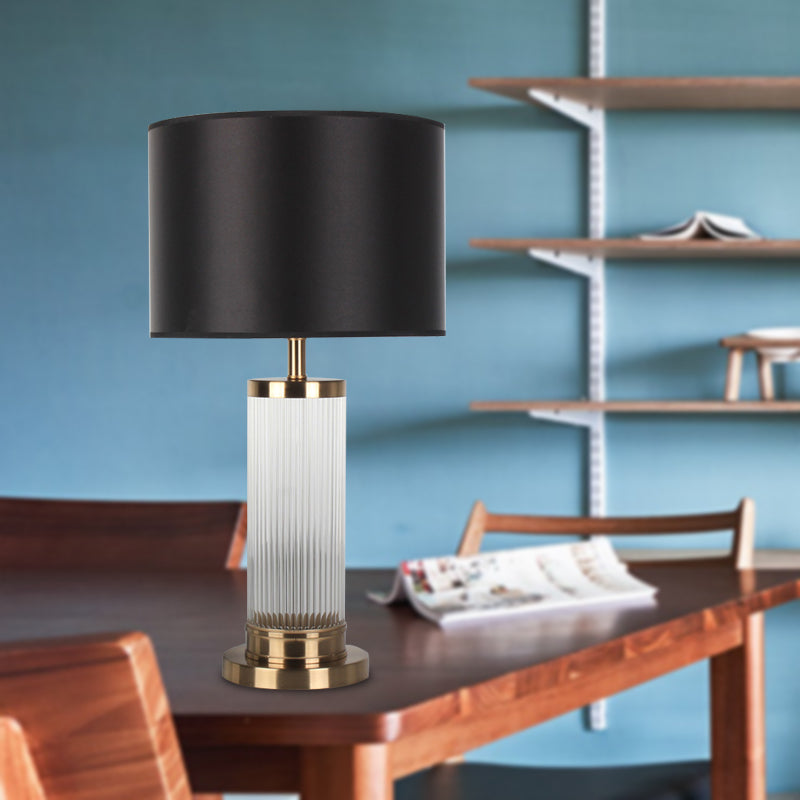 Modern Gold Cylindrical Nightstand Lamp With Hand-Cut Crystal: Ideal For Reading Books