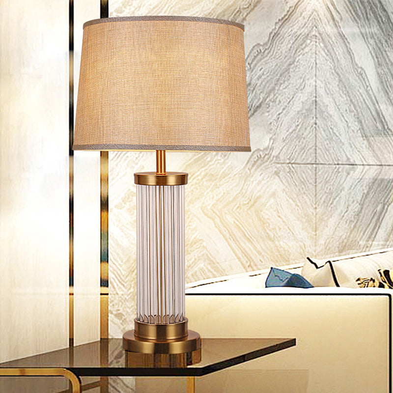 Modern Gold Barrel Shade Table Lamp With Reading Light